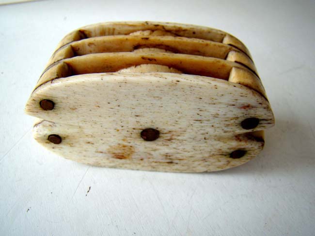 A rare small antique Whalebone Triple Sheave Block